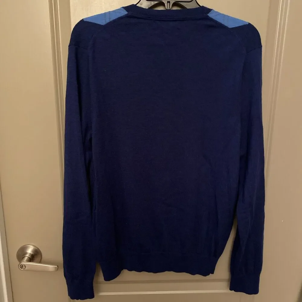 Banana Republic Sweater Mens Medium Merino Wool V-Neck Brown Argyle